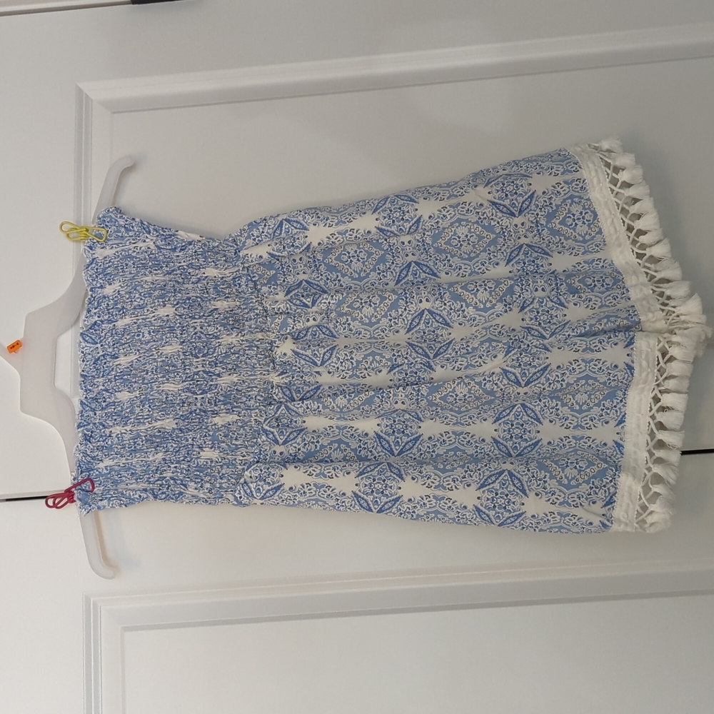 ❣️👗❣️ Allover Print Shirred Frilled Tassel Trim Tube Romper